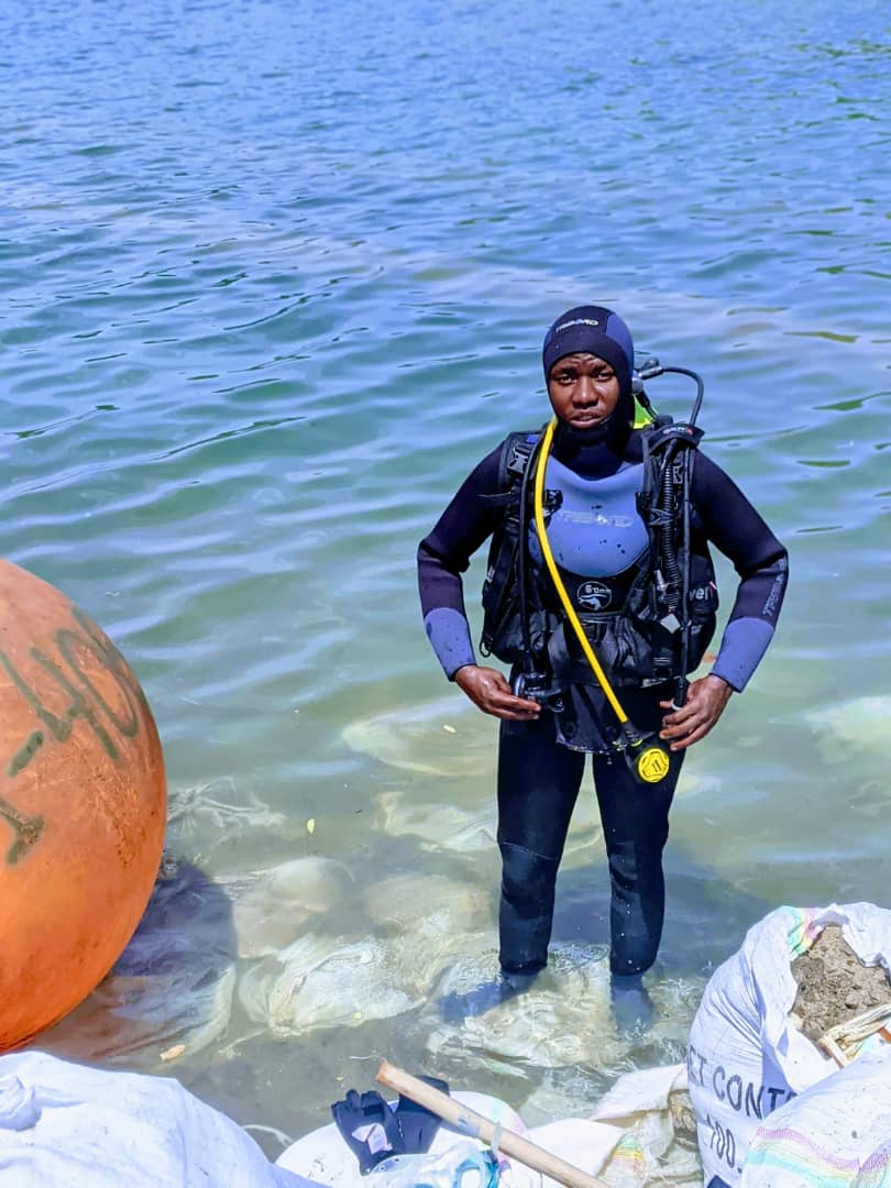 BlueDepth diver in clear blue water, Rwanda